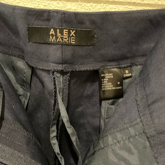 Alex Marie Cropped Pants Navy Linen Capris Pockets Belt Loops Women’s Size 6 - Picture 7 of 7